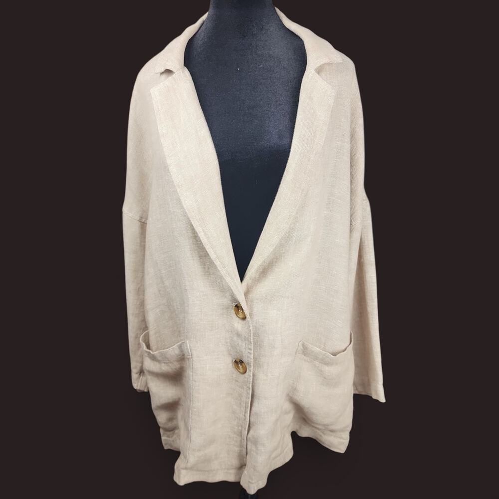 Beige Linen-Blend Relaxed Blazer